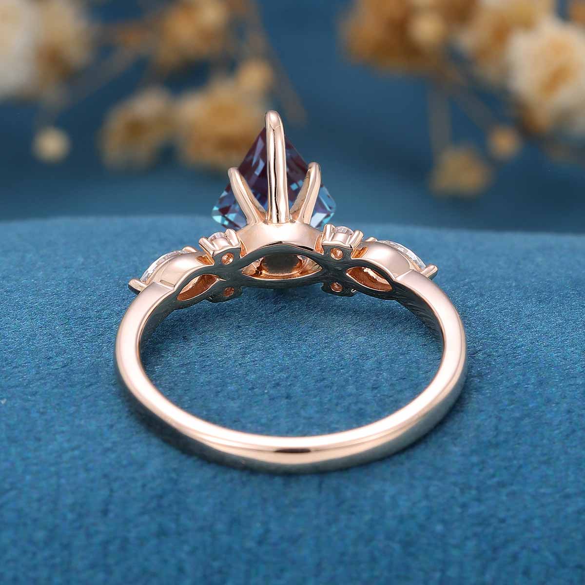 Kite Cut Alexandrite Cluster Engagement Ring
