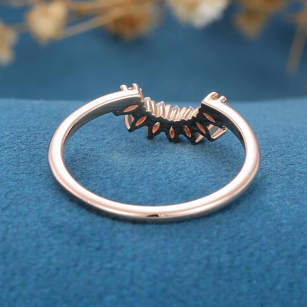 Marquise Moissanite | Diamond Curved Wedding Band Ring