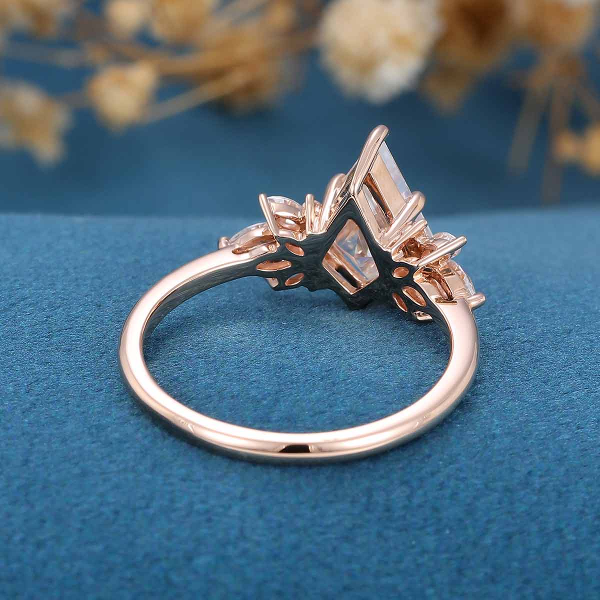 Kite cut Moissanite Cluster Engagement Ring