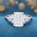 6*9mm 2.25 Carat Emerald cut Moissanite Cluster Engagement Ring