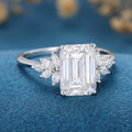 6*9mm 2.25 Carat Emerald cut Moissanite Cluster Engagement Ring