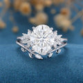 9*11mm Oval cut Moissanite Cluster Engagement ring Bridal Set