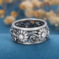 Antique Silver 925 Flower ring moissanite wedding band
