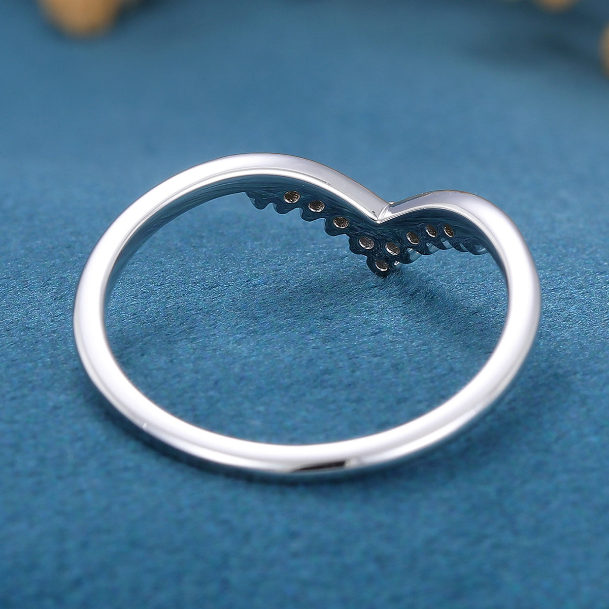 Blue-Green Sapphire Curved Wedding Band Ring