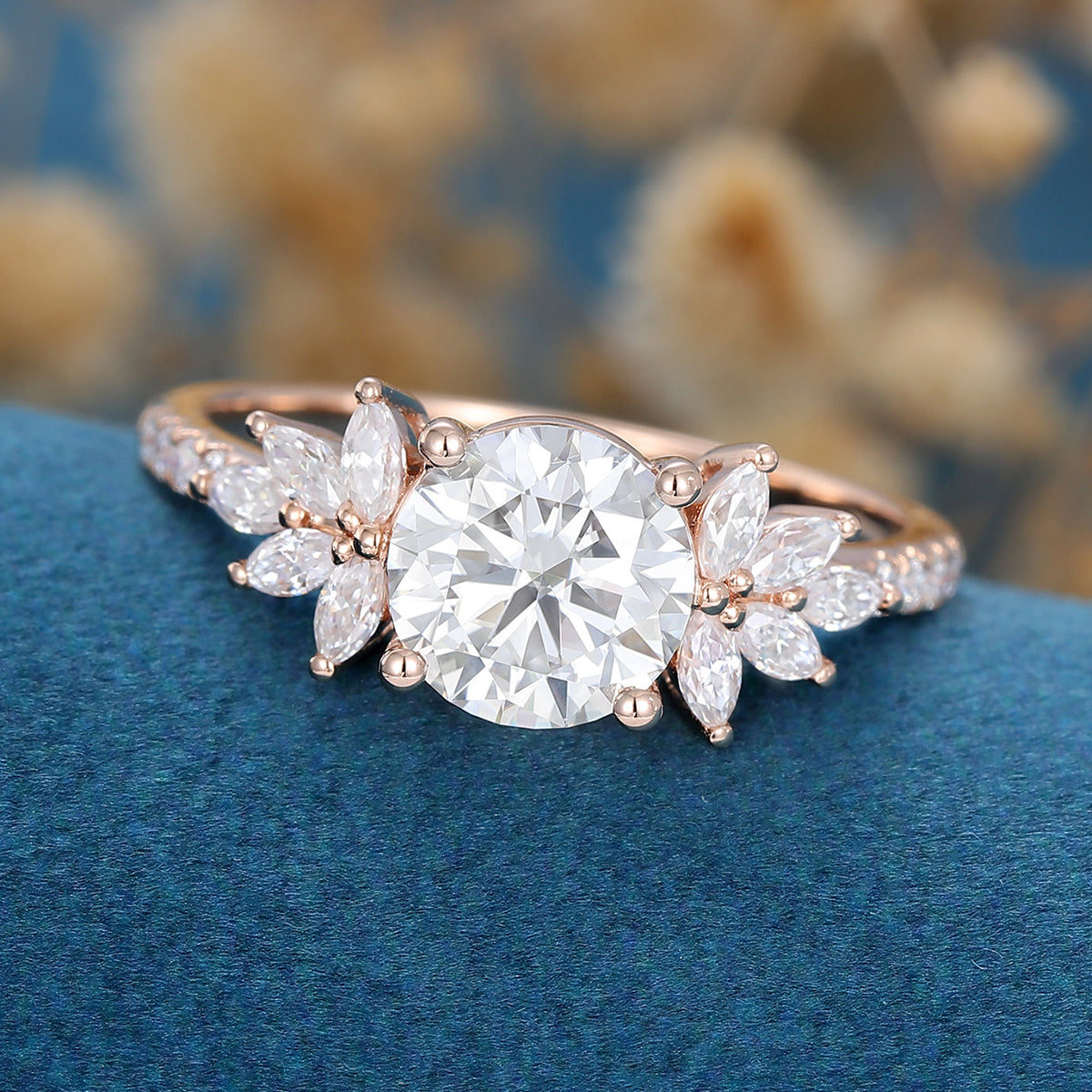 7mm Round cut Moissanite Cluster | Half Eternity Engagement ring