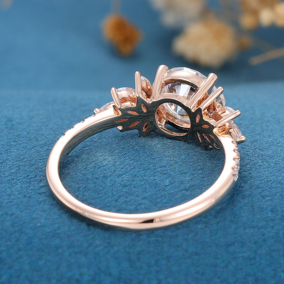 7mm Round cut Moissanite Cluster | Half Eternity Engagement ring