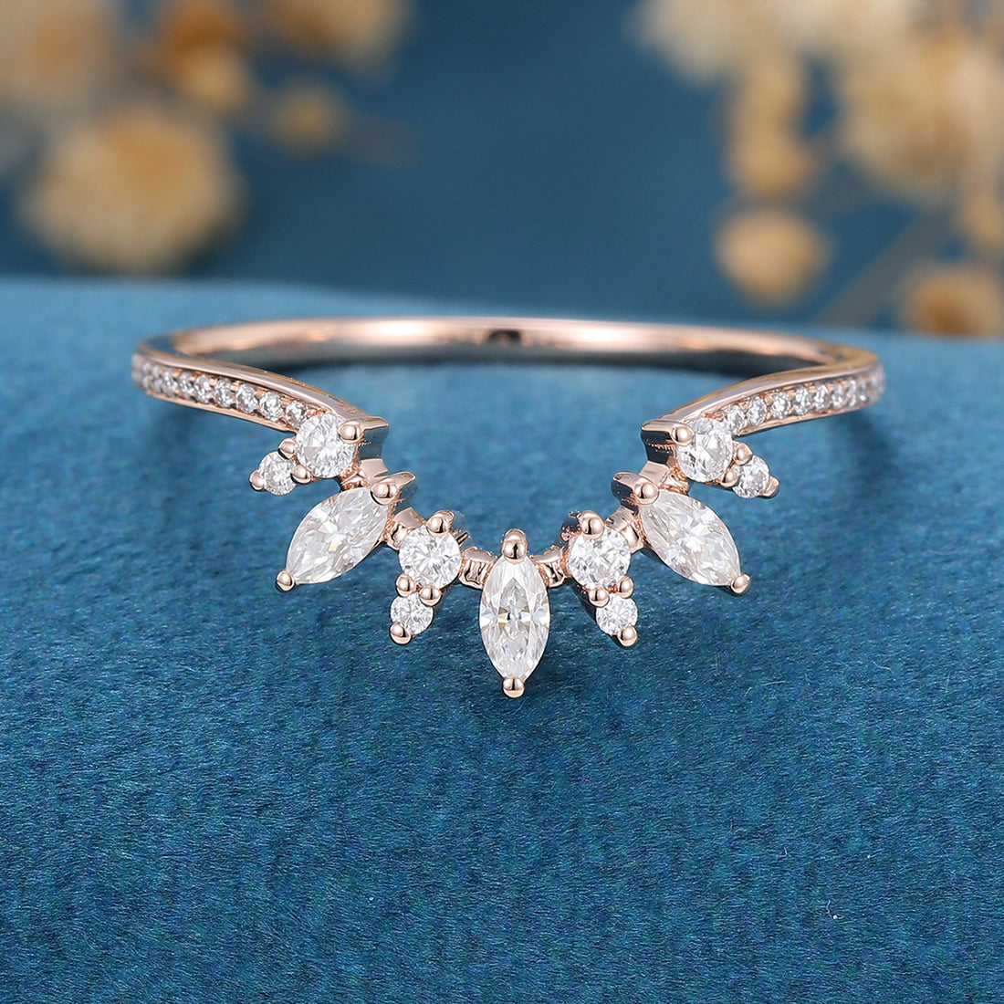 Marquise cut Moissanite /Diamond Curved Wedding Band Ring