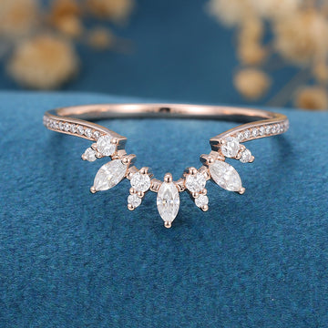 Marquise cut Moissanite /Diamond Curved Wedding Band Ring