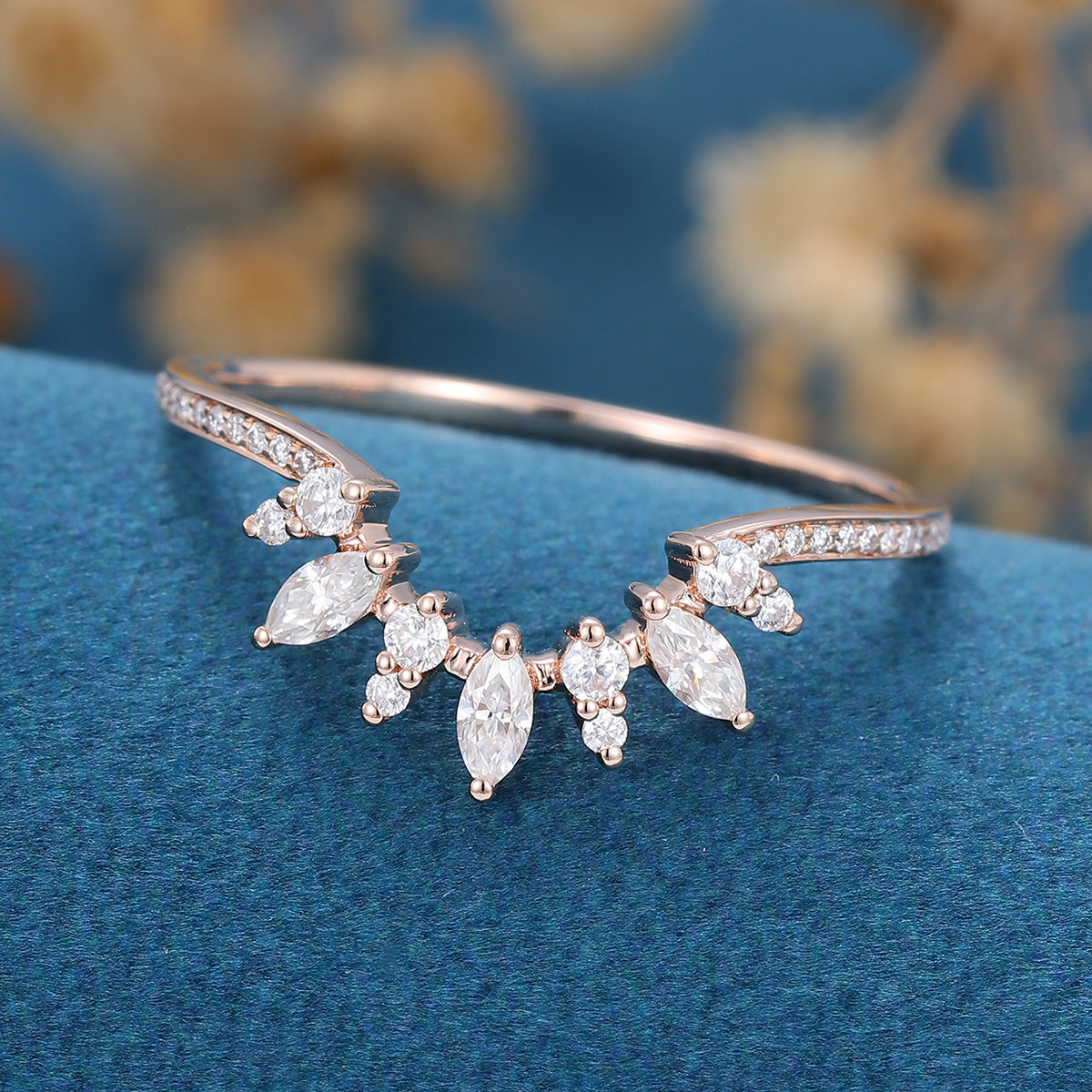 Marquise cut Moissanite /Diamond Curved Wedding Band Ring
