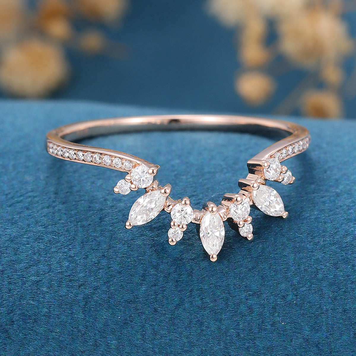 Marquise cut Moissanite /Diamond Curved Wedding Band Ring