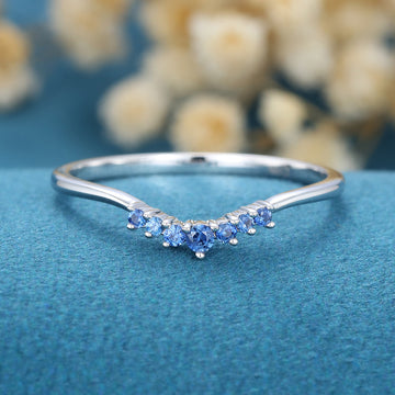 Natural sapphire Curved Wedding Band Ring