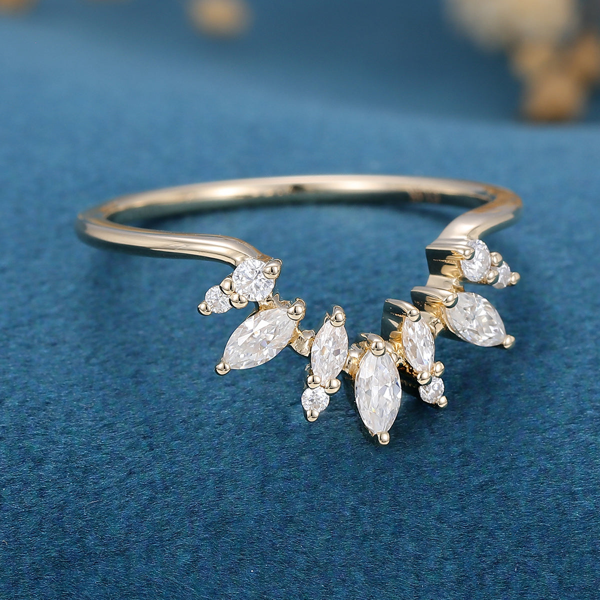 Marquise cut Moissanite | diamond Curved Wedding Band Ring for Women