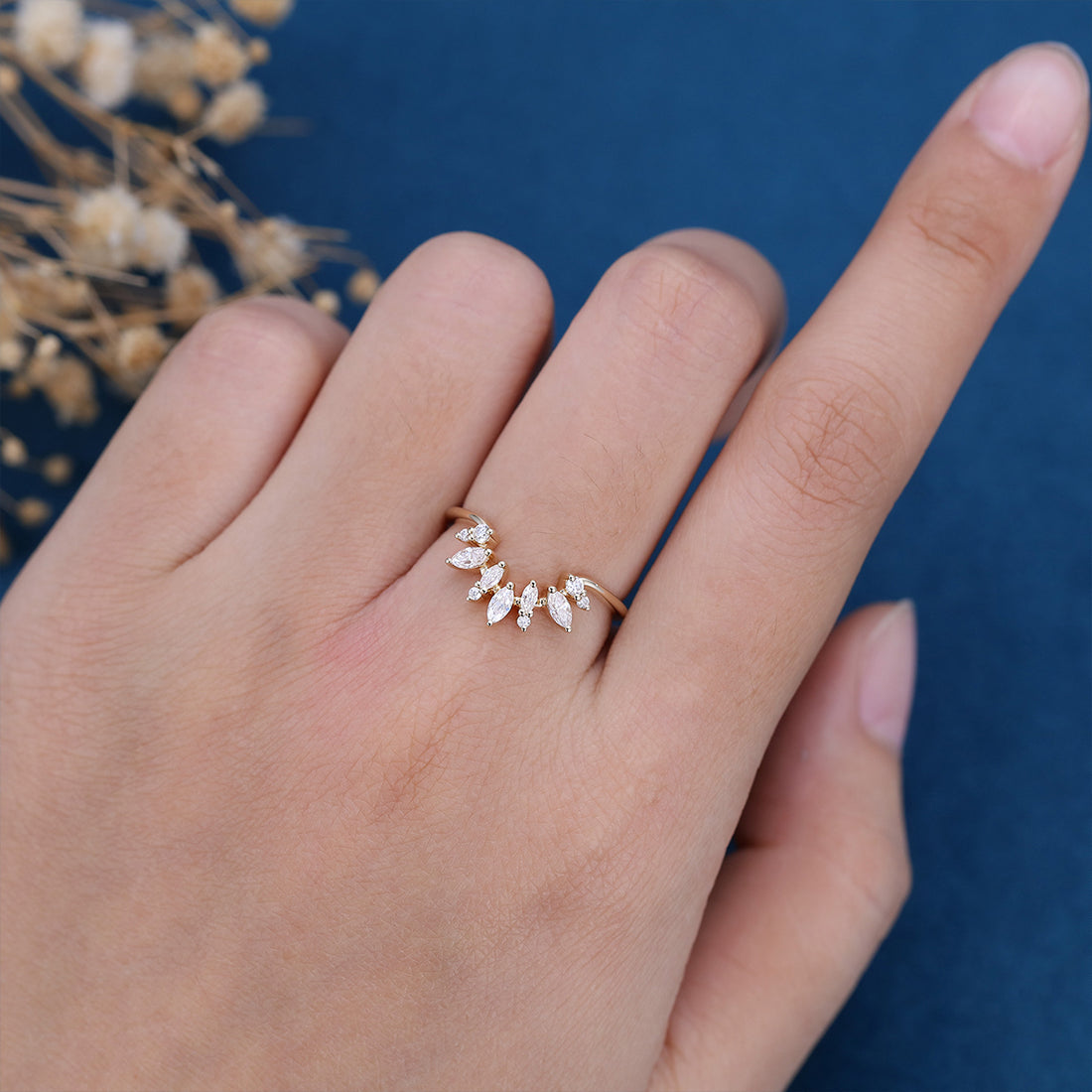 Marquise cut Moissanite | diamond Curved Wedding Band Ring for Women