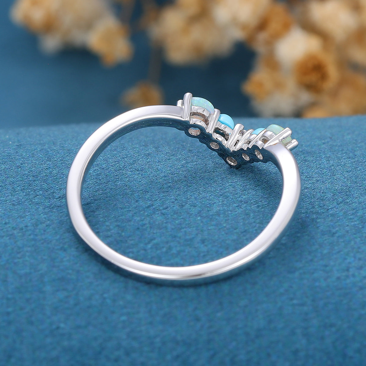 Opal | Turquoise | Moissanite Wedding Band Ring