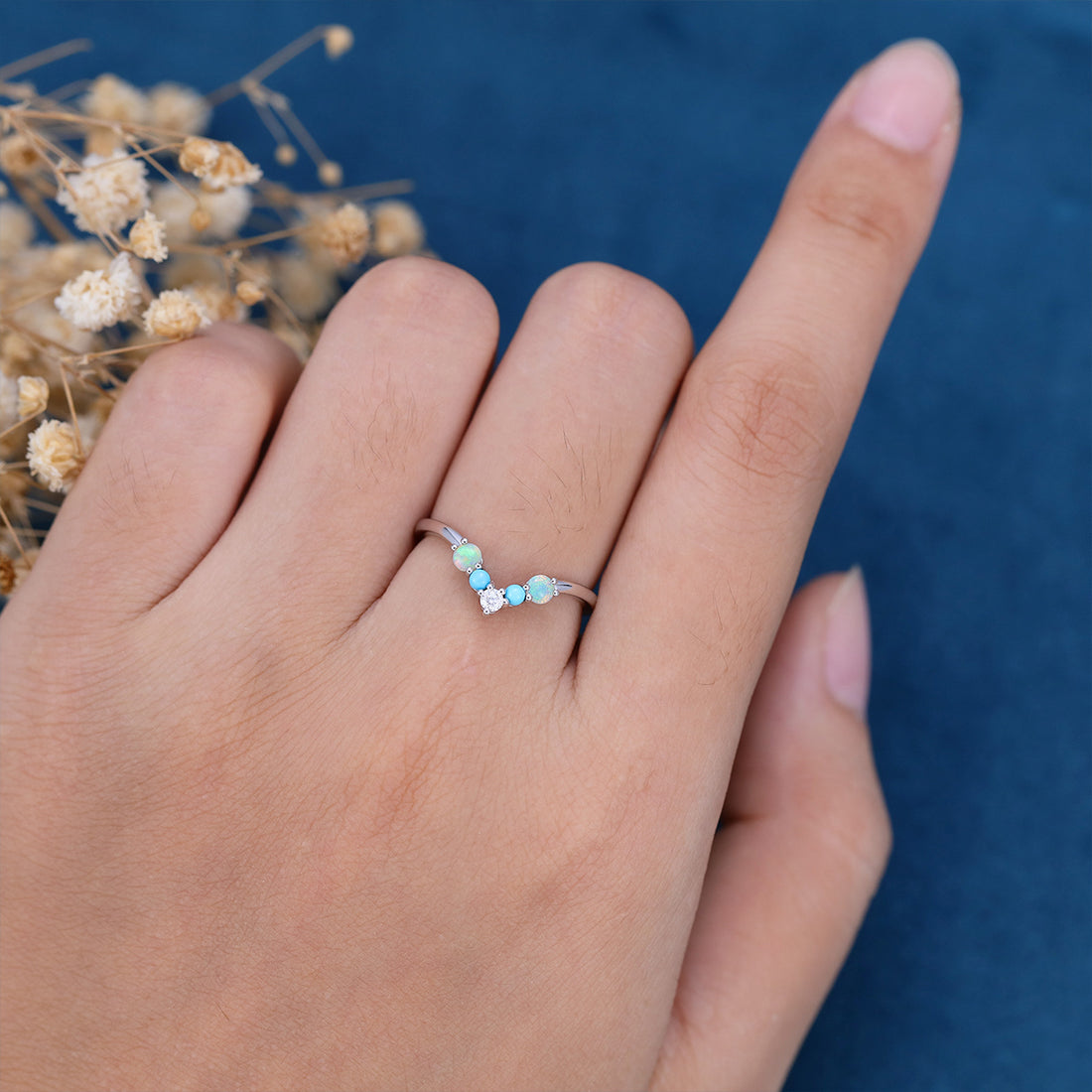 Opal | Turquoise | Moissanite Wedding Band Ring