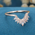 Marquise cut moonstone | Round Diamond Curved Wedding Band Ring