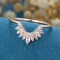 Marquise cut moonstone | Round Diamond Curved Wedding Band Ring
