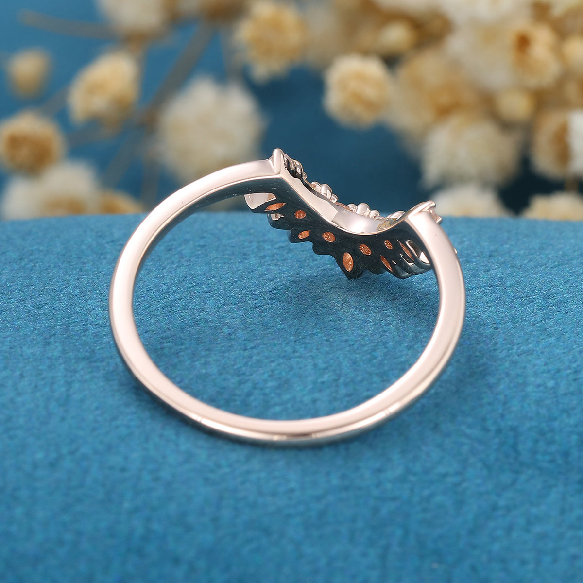 Marquise cut moonstone | Round Diamond Curved Wedding Band Ring