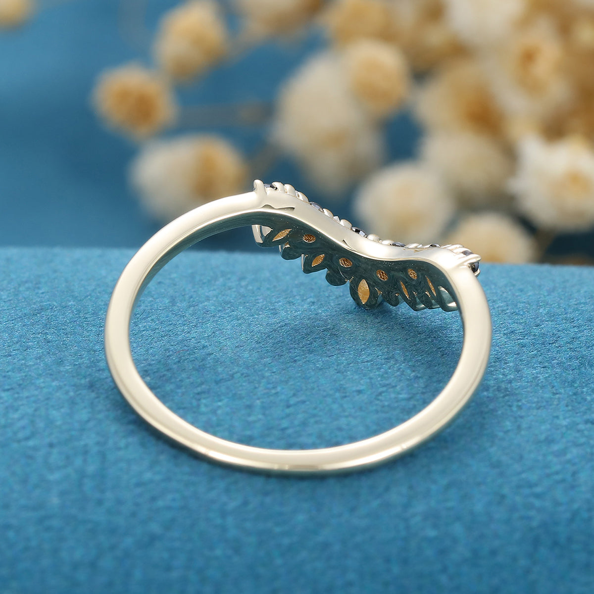 Marquise Moissanite | Black Diamond Curved Wedding Band Ring