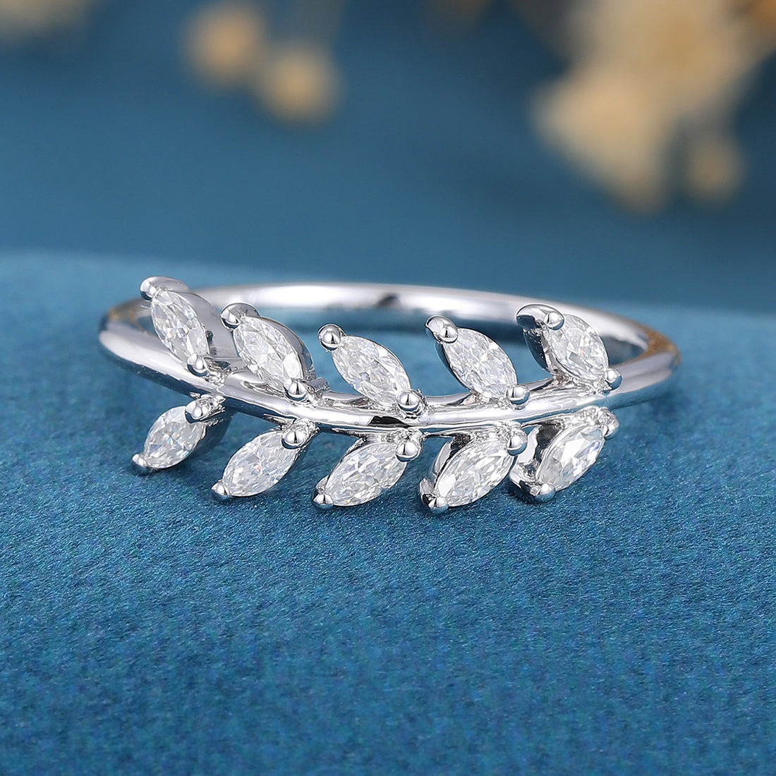 Marquise cut Moissanite | Diamond Leaf Wedding (Anniversary)Band