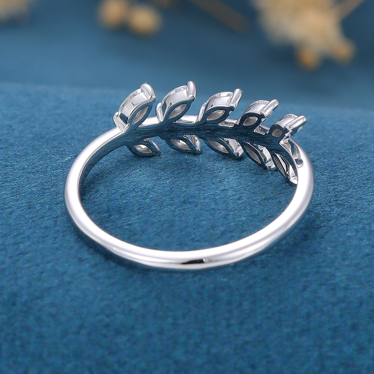 Marquise cut Moissanite | Diamond Leaf Wedding (Anniversary)Band