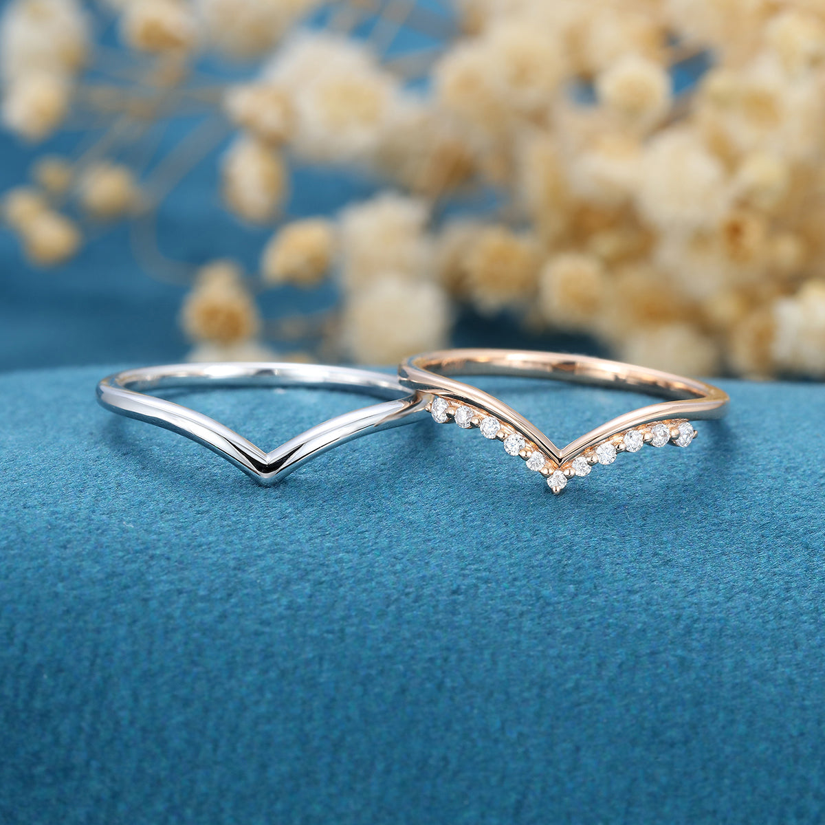 Double Diamond Curve Wedding Band Matching Engagement ring