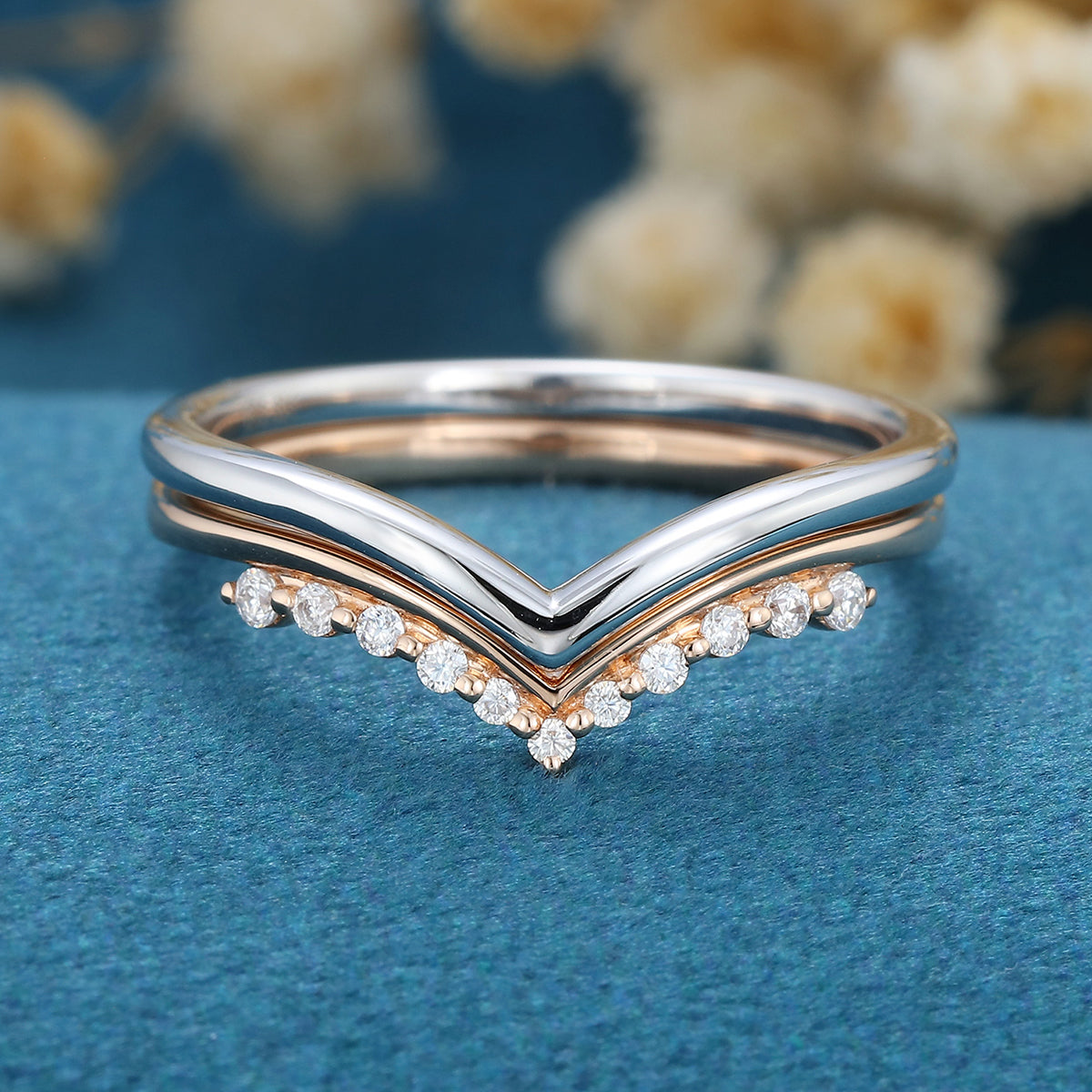 Double Diamond Curve Wedding Band Matching Engagement ring