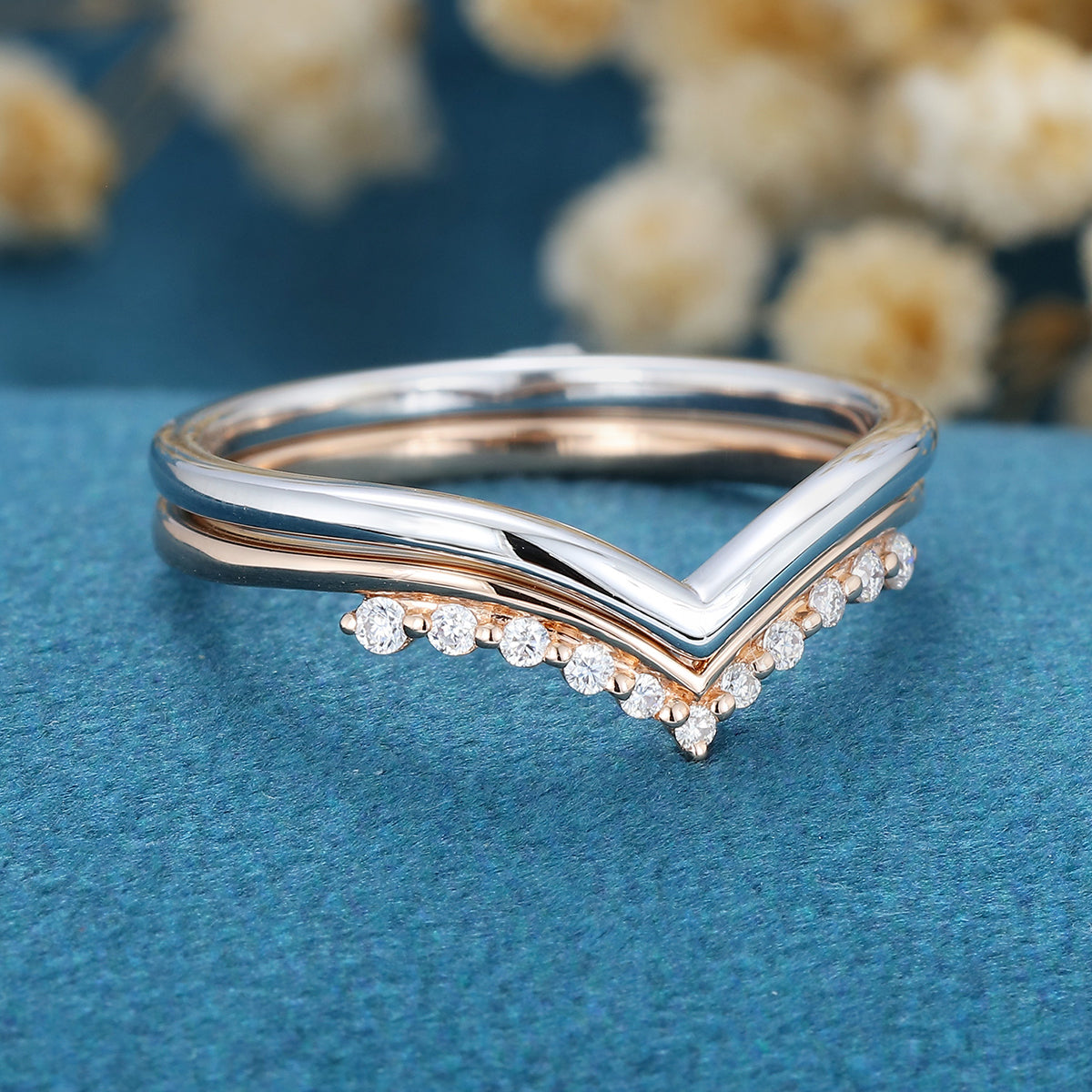 Double Diamond Curve Wedding Band Matching Engagement ring