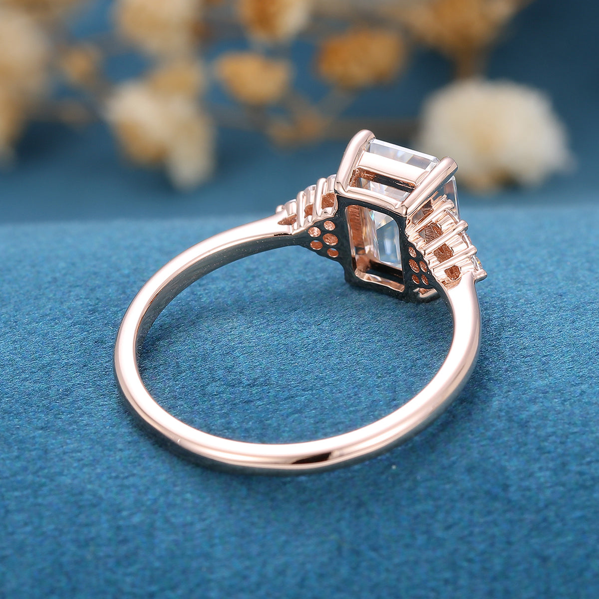 Emerald cut Moissanite  Cluster Engagement Ring