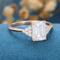 Emerald cut Moissanite  Cluster Engagement Ring
