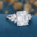 7*10mm 2.5 Carat Emerald cut Moissanite Cluster Engagement Ring
