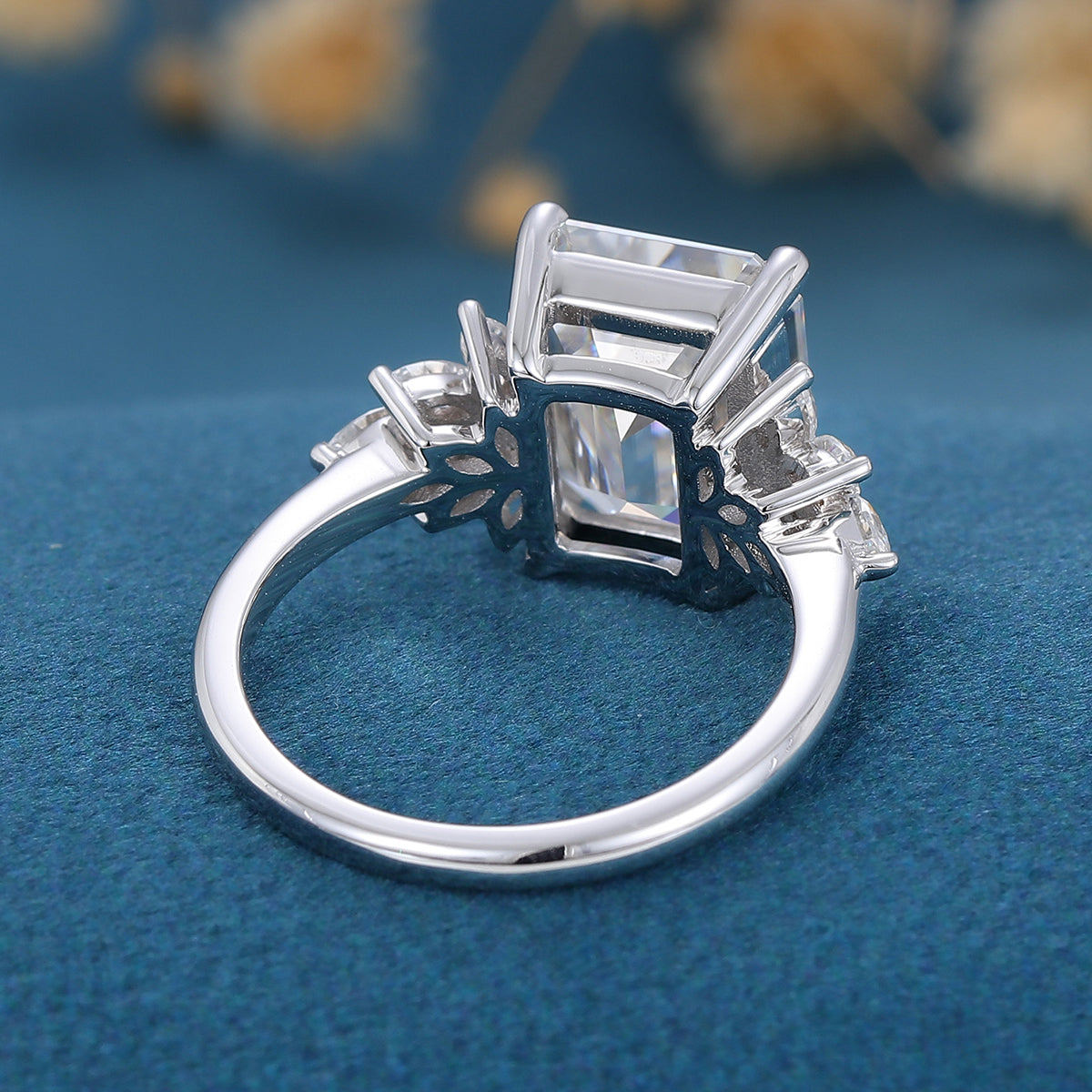 7*10mm 2.5 Carat Emerald cut Moissanite Cluster Engagement Ring
