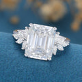 7*10mm 2.5 Carat Emerald cut Moissanite Cluster Engagement Ring