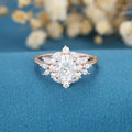 Oval cut Moissanite Cluster Engagement ring