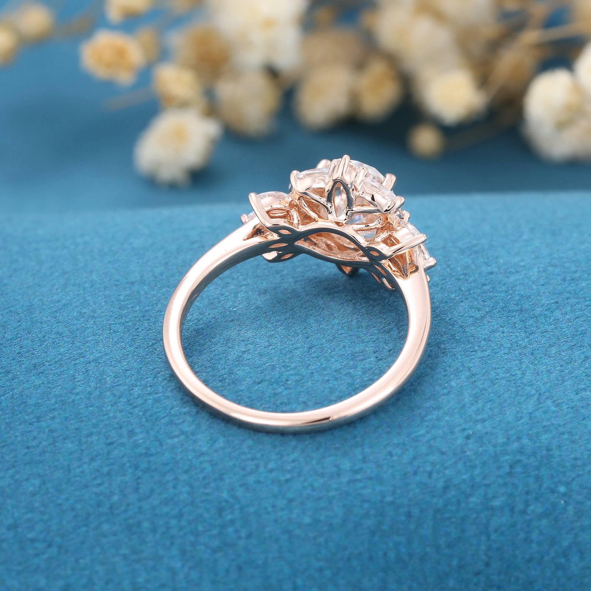 Oval cut Moissanite Cluster Engagement ring