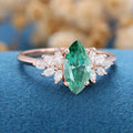 1 Carat Vintage Marquise cut Green Moissanite Cluster Engagement Ring for Women