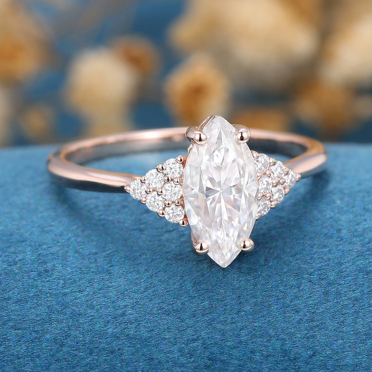Marquise cut Moissanite  Cluster Engagement Ring