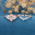 Marquise cut Morganite Cluster Engagement ring Bridal Set
