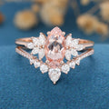 Marquise cut Morganite Cluster Engagement ring Bridal Set for Women