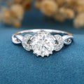 Round cut Moissanite Flower Engagement Ring