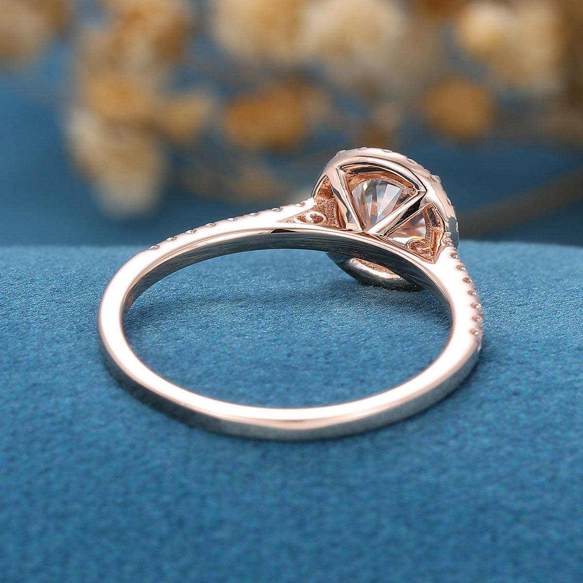 Round cut Halo Moissanite Half Eternity Engagement Ring