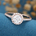 Round cut Halo Moissanite Half Eternity Engagement Ring