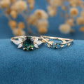 Oval cut Blue-Green Sapphire Engagement ring Bridal Set