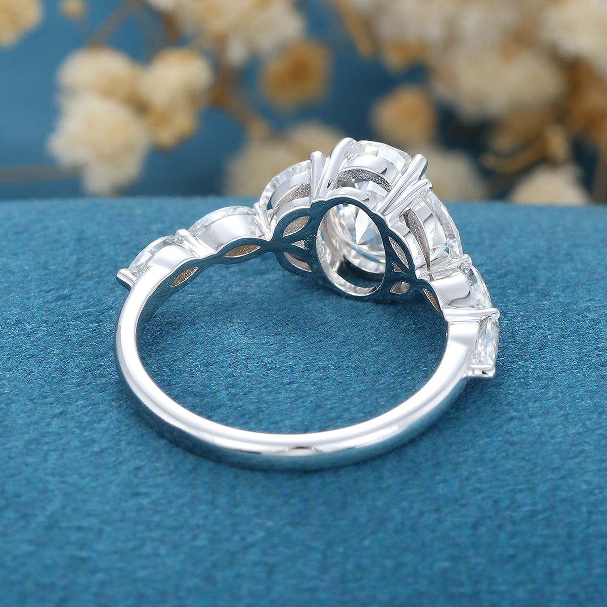 Oval cut Moissanite Cluster Engagement ring