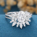 Oval cut Moissanite Cluster Engagement ring Bridal Set