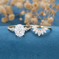 Oval cut Moissanite Engagement ring Bridal Set
