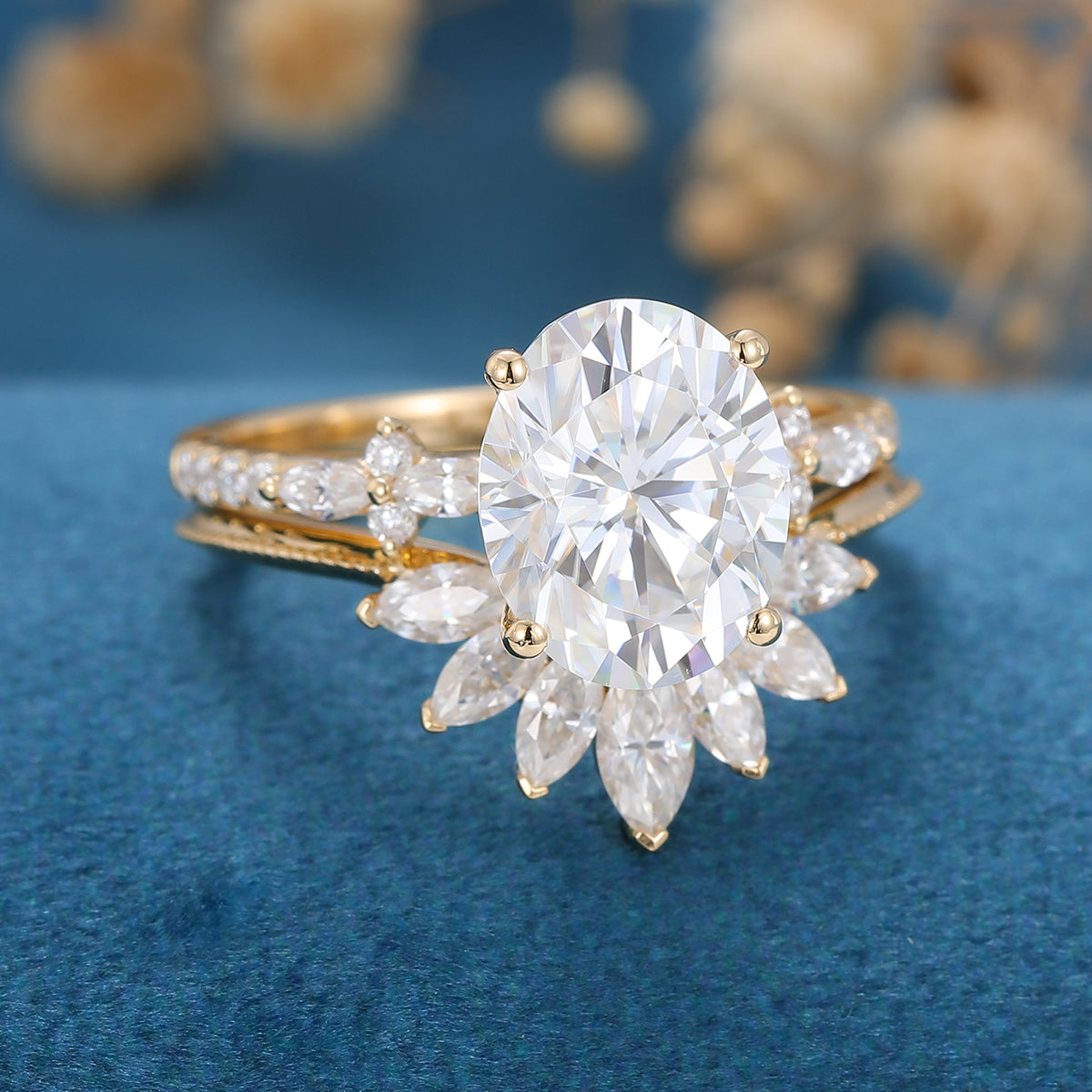 Oval cut Moissanite Engagement ring Bridal Set