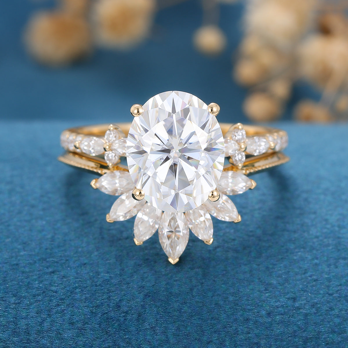 Oval cut Moissanite Engagement ring Bridal Set