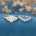 1.5 Carat Oval cut Moissanite Cluster Engagement Ring Set
