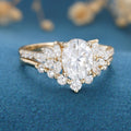 1.5 Carat Oval cut Moissanite Cluster Engagement Ring Set